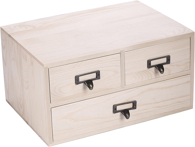 3-Drawer Natural Wood Office Storage Drawer Desktop Organizer Shelf-MyGift