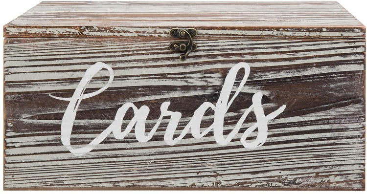 Torched Wood Wedding Gift Card Holder Box with Slotted Lid and Antique Hinge Lock-MyGift