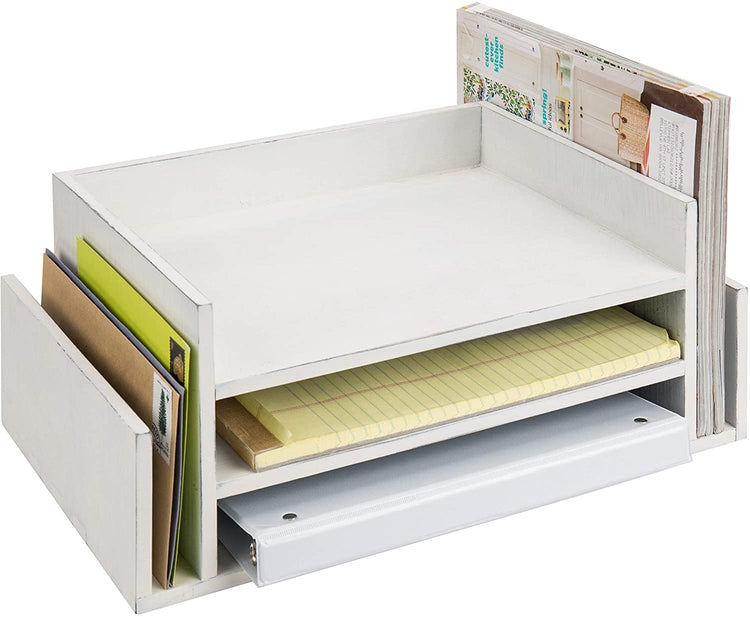 3-Tier Vintage White Wood Office Desktop Document Tray and Mail Sorter-MyGift