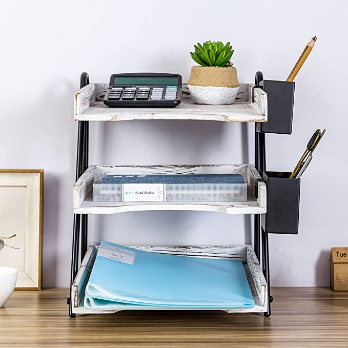 Paper Tray Organizer with Black Metal Frame, 3-Tier Desk Filing Folder Organizer Rack-MyGift