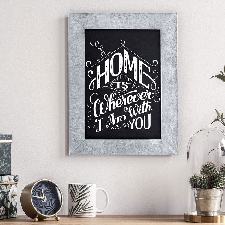 12 x 16 Inch Wall Mounted Galvanized Metal Picture Frame Chalkboard, Blackboard Menu Display, Chalk Message Board-MyGift