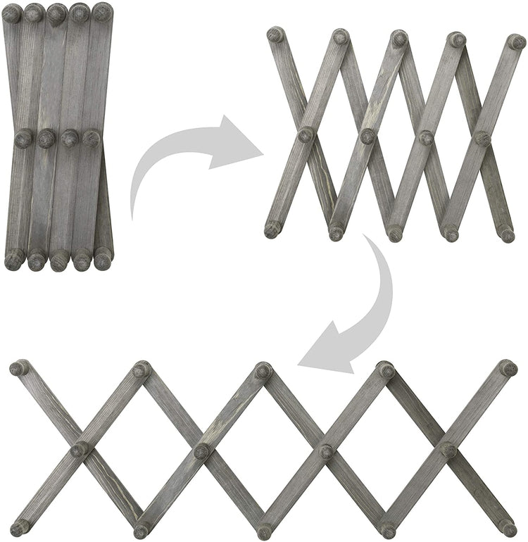 14 Hook Vintage Gray Wood Wall Mounted Expandable Coat Rack, Accordion Peg Hanger-MyGift