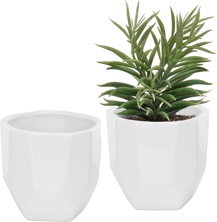 Set of 2, Geometric 5-Inch White Ceramic Mini Succulent Pots-MyGift