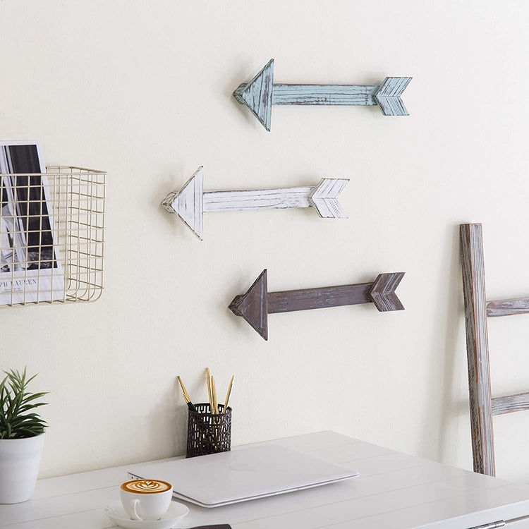 Set of 3, Decorative Wall-Mounted Rustic Multi-Colored Wood Arrows-MyGift