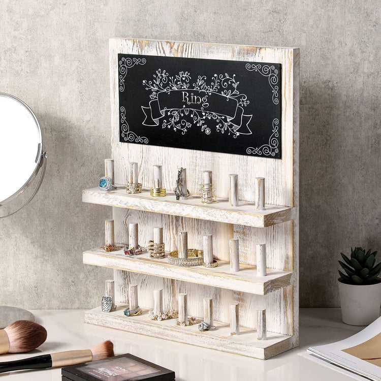 3-Tier Wall-Mounted Wood Jewelry Accessories Organizer, Ring Holder Storage Rack-MyGift