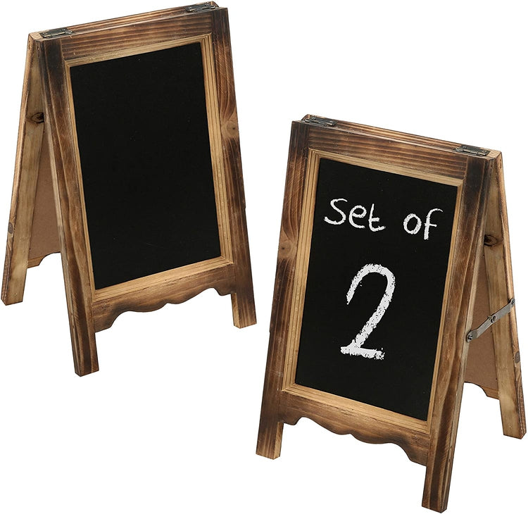 Set of 2 Burnt Wood A-Frame Dual-Sided 15-Inch Chalkboard Sign-MyGift