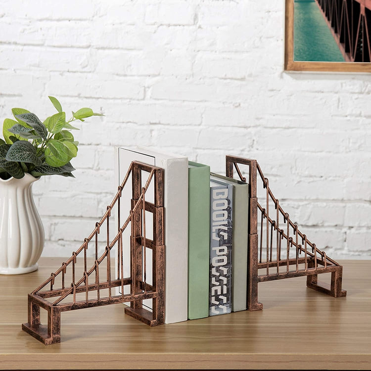 Set of 2, Vintage Bronze Metal Suspension Bridge Design Bookends-MyGift