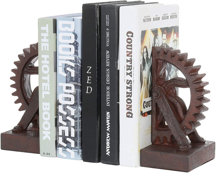 1 Pair, Realistic Industrial Gear-Shaped Bronze-Tone Bookends-MyGift