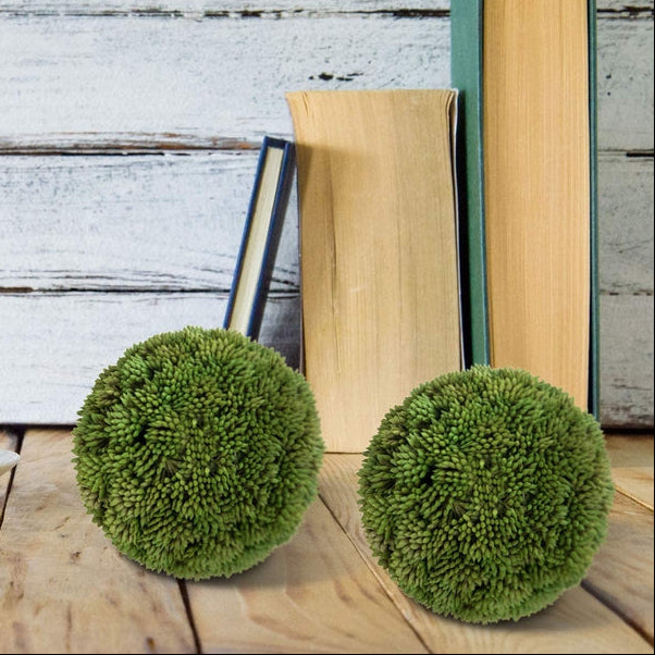 Set of 2, Lifelike Decorative 4-Inch Green Boxwood Ball Topiary, Artificial Greenery Foliage-MyGift