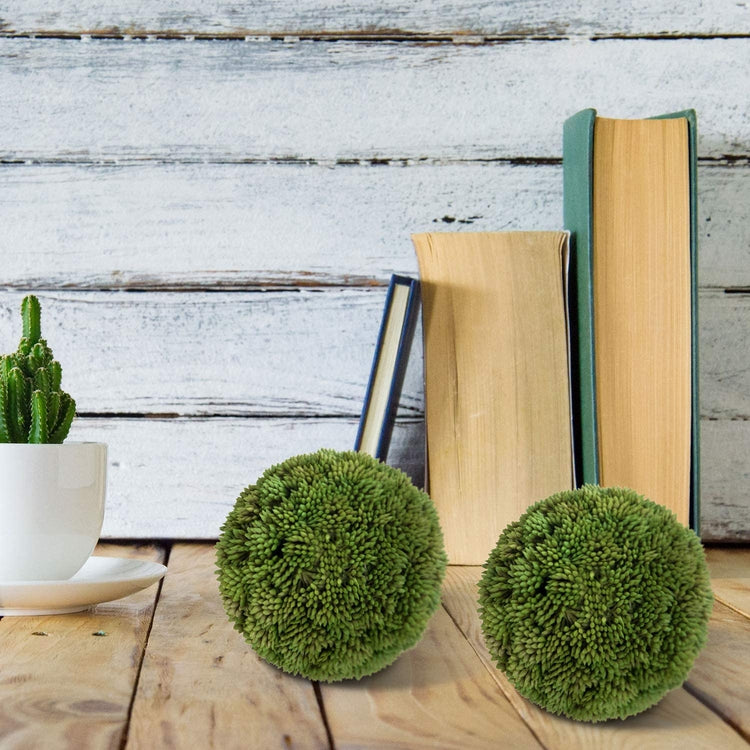 Set of 2, Lifelike Decorative 4-Inch Green Boxwood Ball Topiary, Artificial Greenery Foliage-MyGift