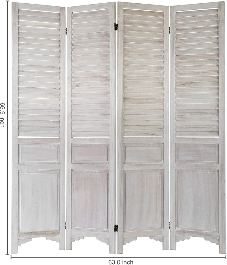 Vintage White Wood Louvered Folding Room Divider w/4-Panels-MyGift