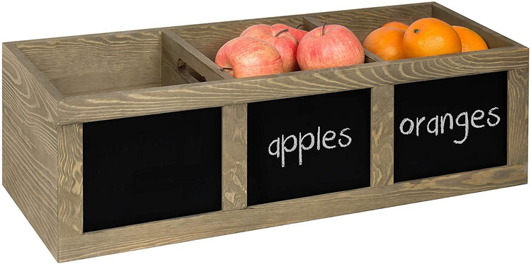 3-Compartment Vintage Brown Wood Storage Bin with Chalkboard Labels-MyGift