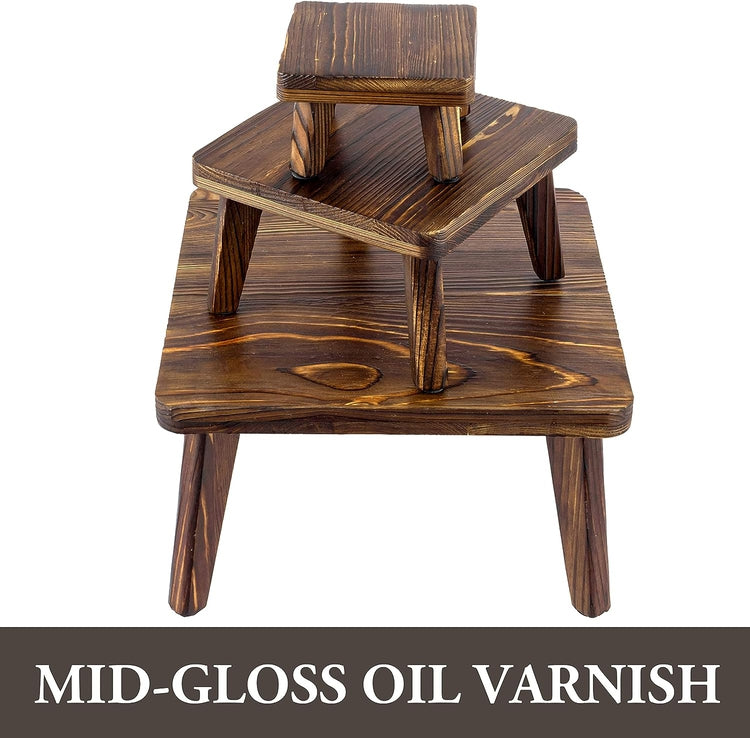 Brown Wood Square Nesting Cupcake Stands, Retail Merchandise Pedestals, Set of 3-MyGift