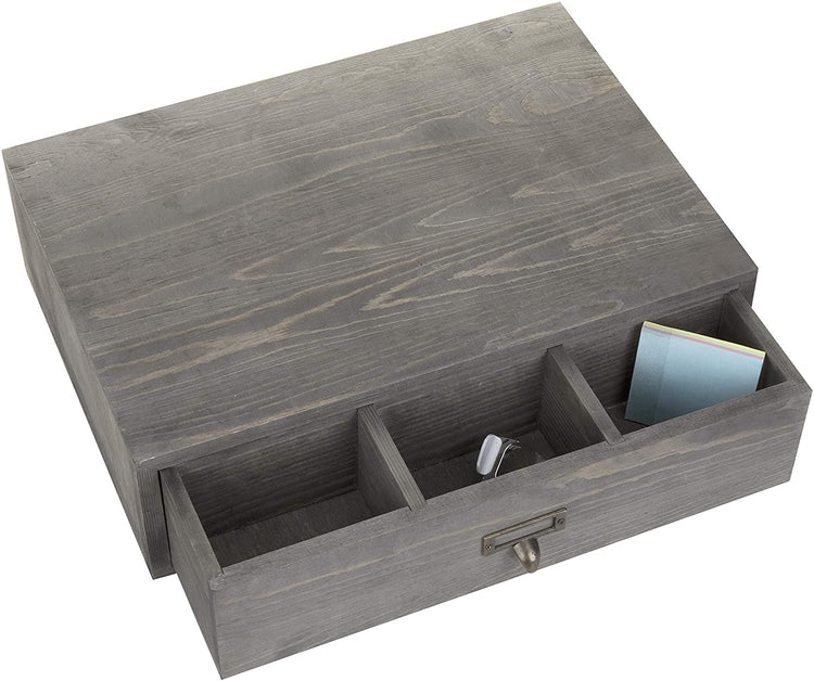 Rustic Grey Wood Desktop Monitor Stand with Pull Out Storage Drawer-MyGift