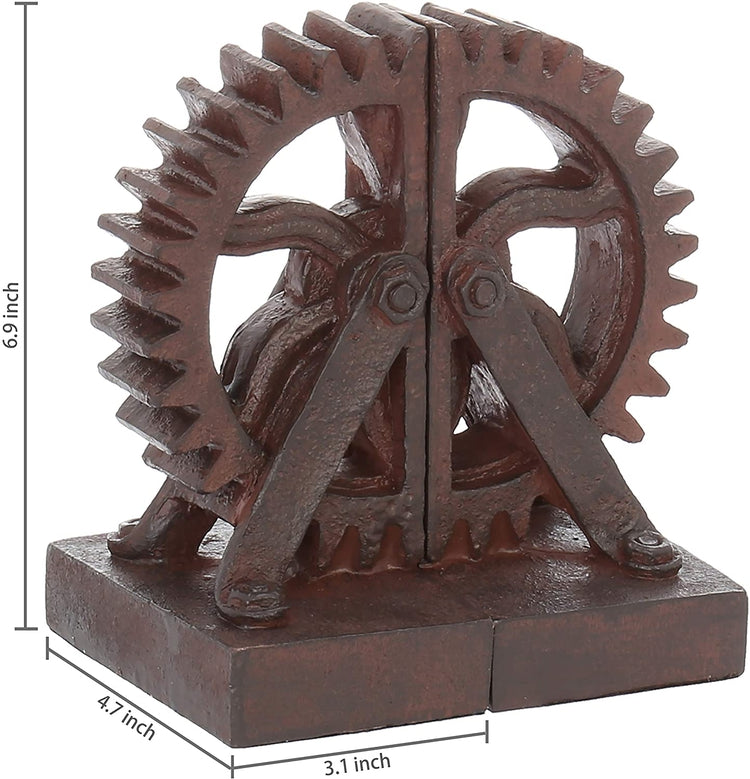 1 Pair, Realistic Industrial Gear-Shaped Bronze-Tone Bookends-MyGift
