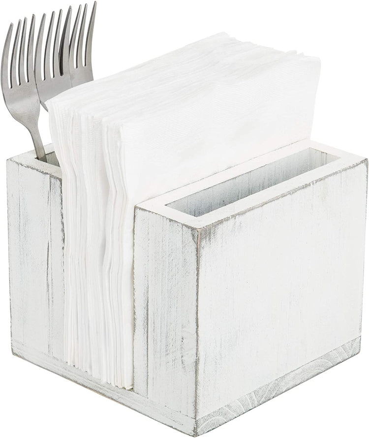 Vintage White Wood Flatware and Napkin Caddy-MyGift