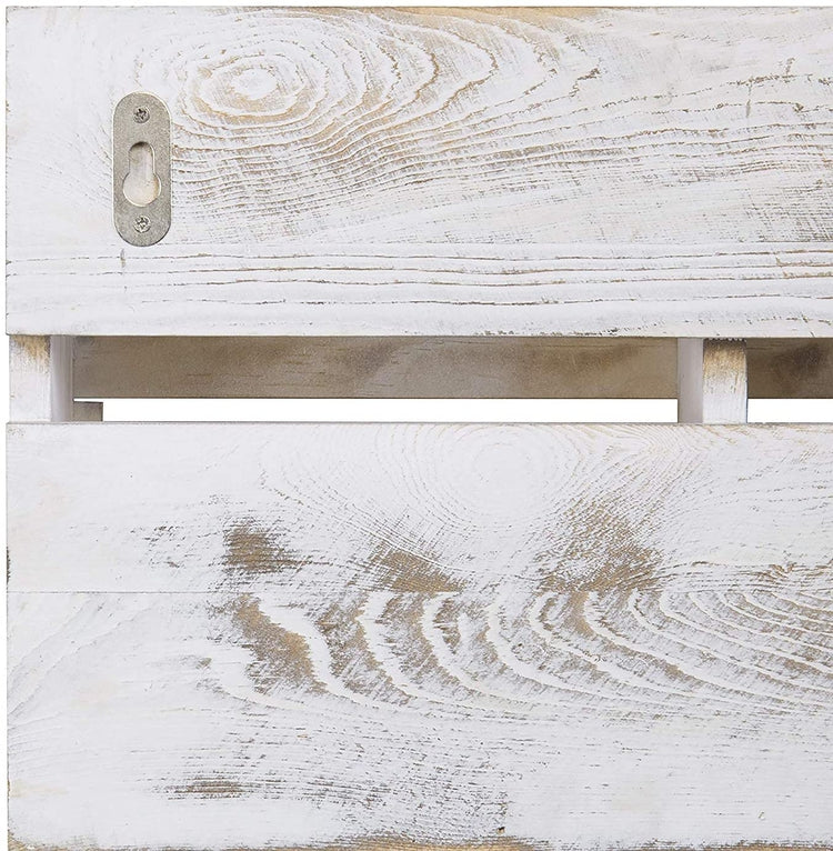 2-Slot Whitewashed Wood Mail Rack with Chalkboard and Key Hooks-MyGift