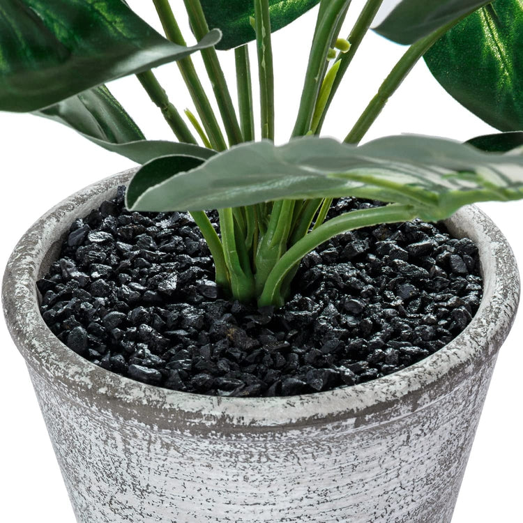 15-Inch Tabletop Artificial Green Leaf Plant Potted in Distressed Gray Planter Pot, Fake House Plant, Faux Greenery-MyGift