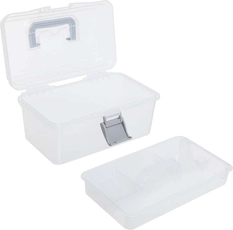 Clear Gray Multipurpose First Aid, Arts & Craft Supply Case, Storage Container Box with Removable Tray-MyGift