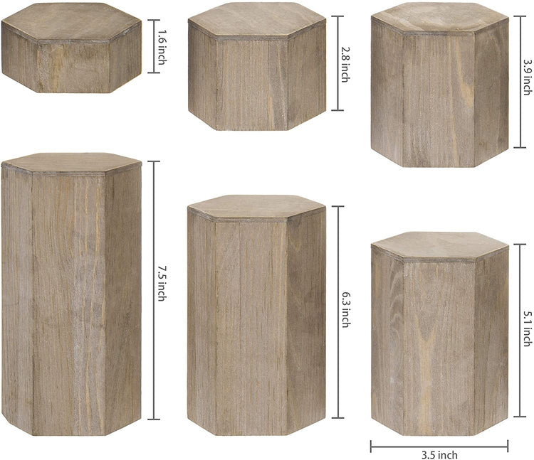 Set of 6, Brown Wood Hexagonal Jewelry Display Stand Riser-MyGift