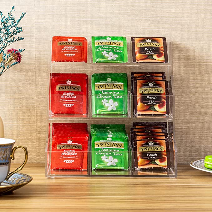 Wall Mounted Tea Rack Clear Acrylic 3 Tier Countertop or Wall Mounted Tea Bag Organizer, Tea ...