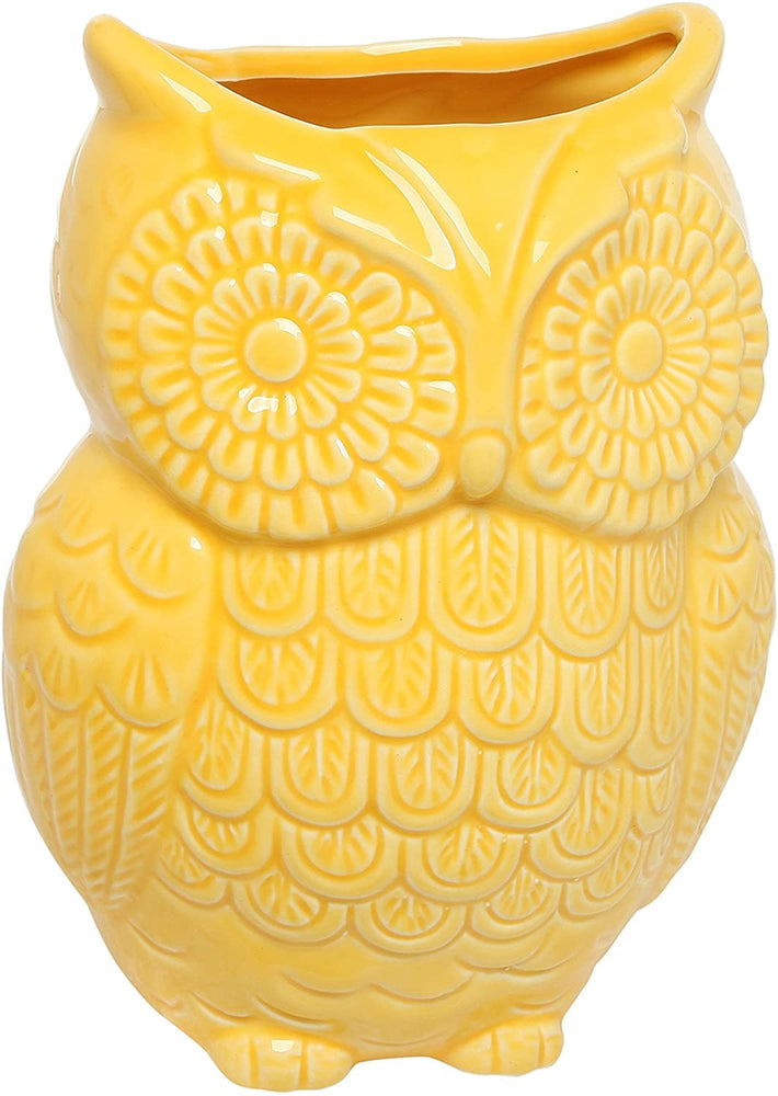 Yellow Owl Ceramic Cooking Utensil Holder, Multipurpose Kitchen Storage Crock-MyGift