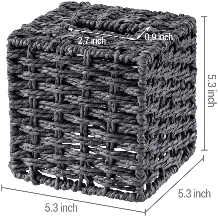 Black Decorative Rope Woven Square Tissue Box Holder Cover-MyGift