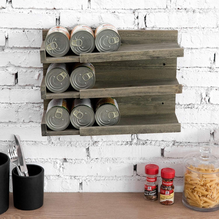 Gray Wood Wall Mounted Can Organizer, Pantry Dispenser, Canned Food or Soda Can Holder-MyGift