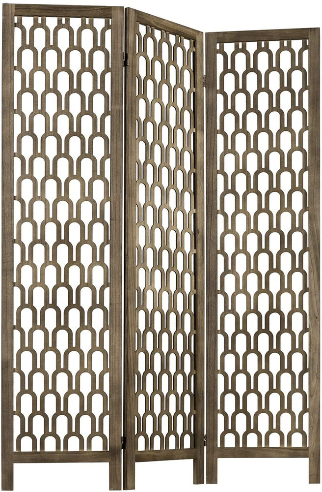 3-Panel Decorative Arch Cutout Art Deco Design Vintage Brown Wood Room Divider-MyGift