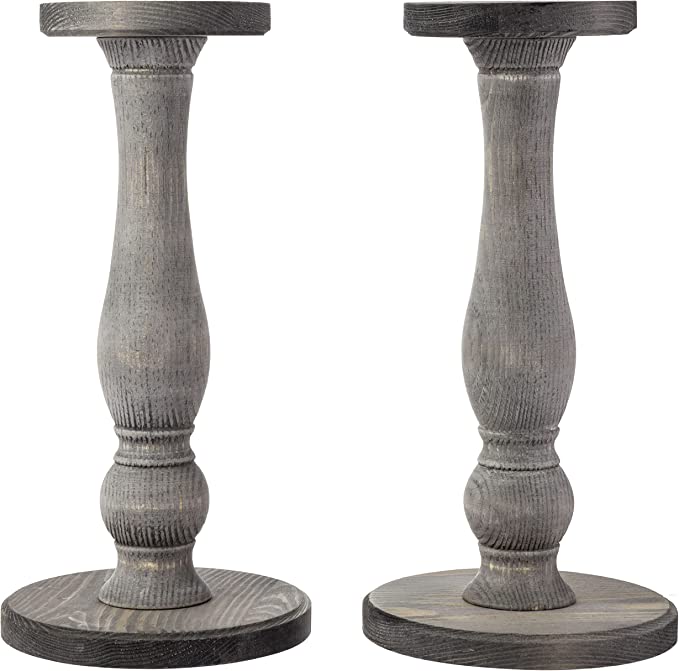 Weathered Gray Wood Hat Stand, Freestanding Tabletop Baseball Cap and Wig Holder Display Rack, Set of 2-MyGift