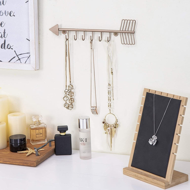 6-Hook, Rose Gold-Tone Arrow-Shaped Necklace Rack, Key Holder-MyGift