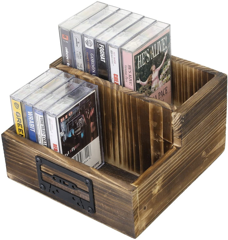 Wall Mounted Retro Audio Cassette Tape Storage Box with 2 Compartments and Decorative Metal Cassette Cutout Design-MyGift
