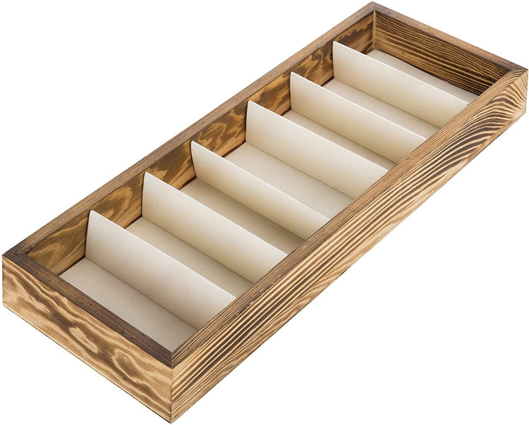 7 Compartment Modern Wood Eyewear Storage Organizer, Open Top Watch Display Case-MyGift