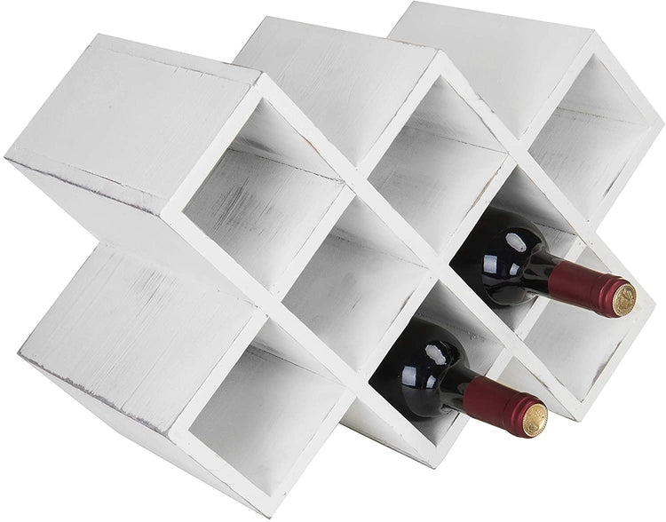 Vintage White Wood 8-Bottle Countertop Wine Rack, Tabletop Wine Bottle Holder-MyGift