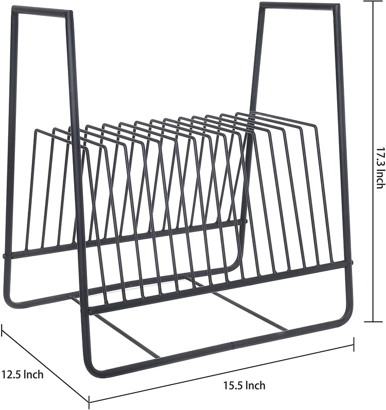 Matte Black Metal Vinyl Record Display Organizer Stand, Media Storage Holder Rack with 16 Slots-MyGift