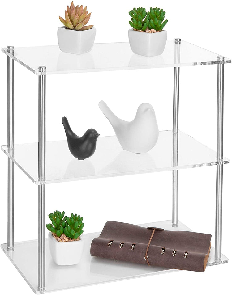 3-Tier Clear Acrylic & Stainless Steel Tabletop Display Shelf-MyGift