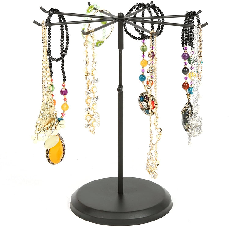 8 Hook Black Metal Jewelry Display Stand, Adjustable Height Rotating Necklace Organizer-MyGift