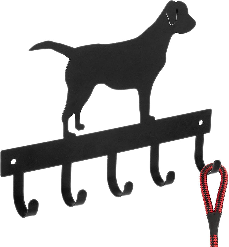 Black Metal Labrador Silhouette Key & Dog Leash Rack, Wall-Mounted-MyGift