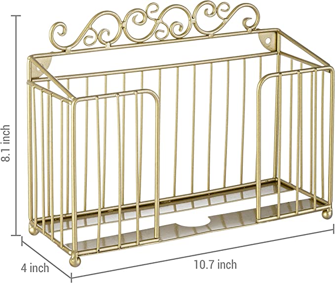 Brass Tone Metal Bathroom Paper Towel Holder with Scrollwork Design, Napkin Dispenser Rack-MyGift