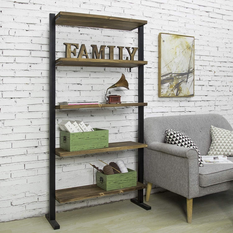 Black Industrial Metal & Brown Wood Bookcase for Display Storage and Organization-MyGift