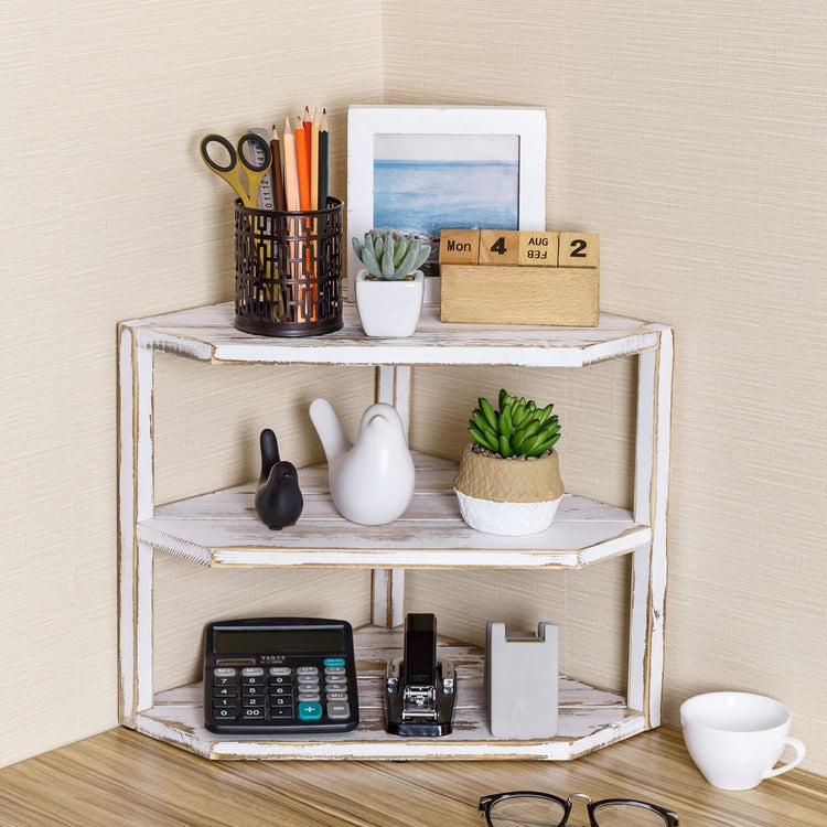 Tiered Weathered Gray Wood Kitchen Countertop Corner Organizer Shelf-MyGift