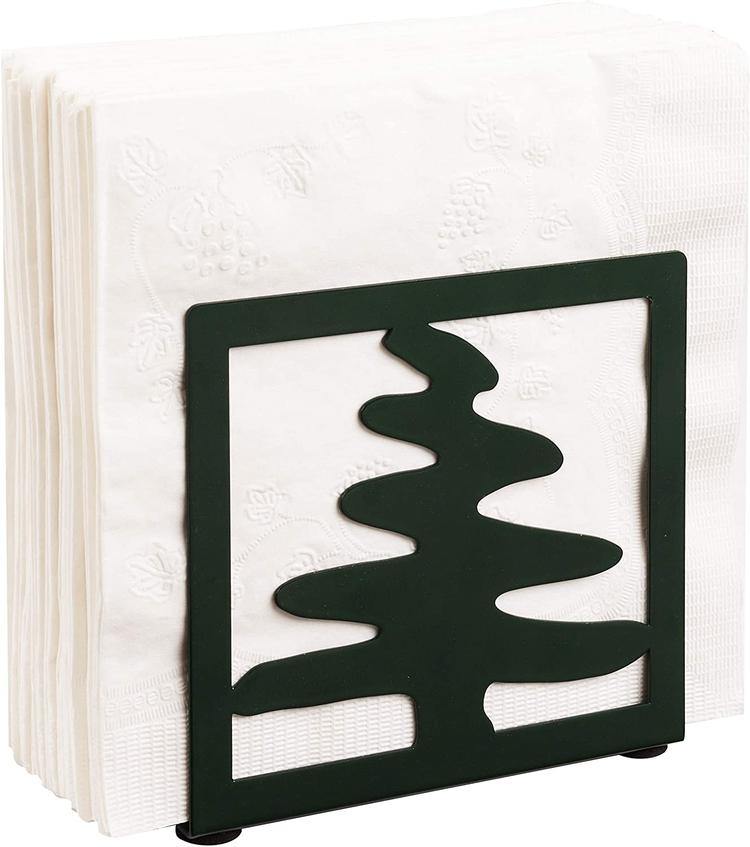 Forest Green Metal Napkin Holder w/ Modern Christmas Tree Design - MyGift
