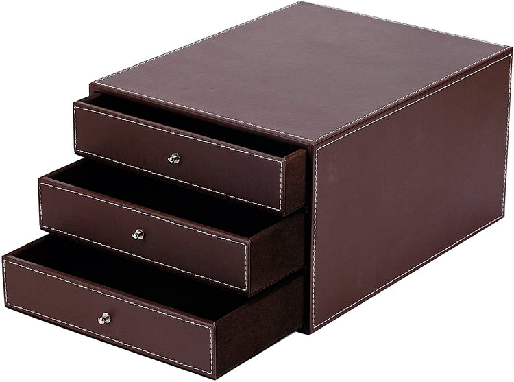Brown, 3-Drawer Leatherette Office Filing Document, Cabinet Drawer Box-MyGift