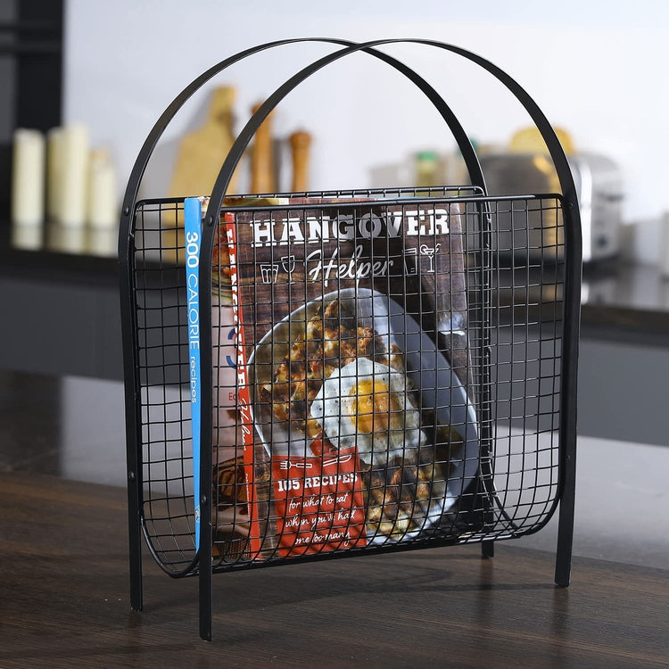 Mid-Century Magazine Rack, Matte Black Tone Metal Mesh Freestanding Magazine Organizer Holder Sling-MyGift
