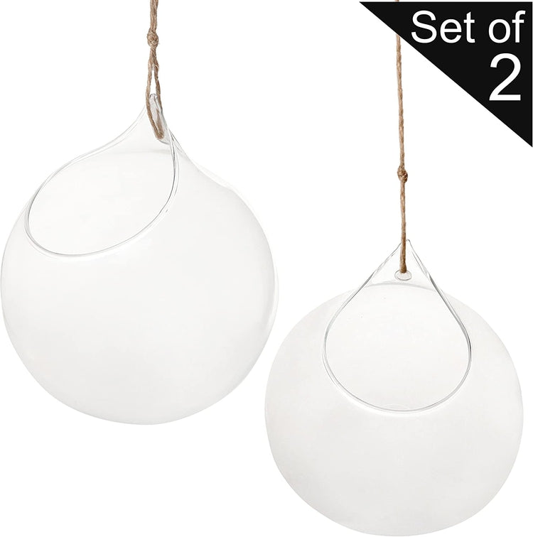 Set of 2, Decorative Clear Glass Globe, Hanging Air Plant Terrarium Planter, Candle Holders-MyGift