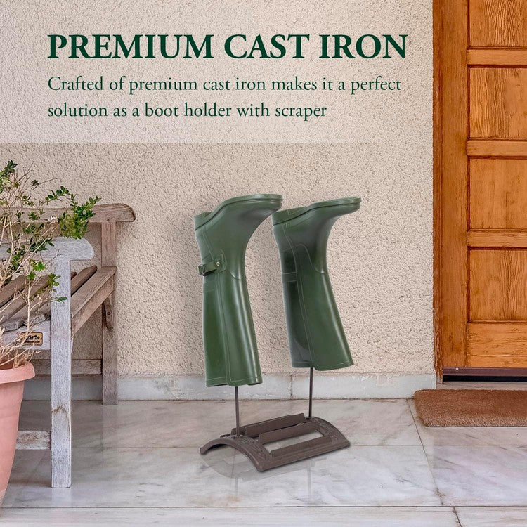 Dark Brown Cast Iron Shoe Scraper with Boot Drying Rack, Shoe Dryer for 1 Pair of Boots-MyGift