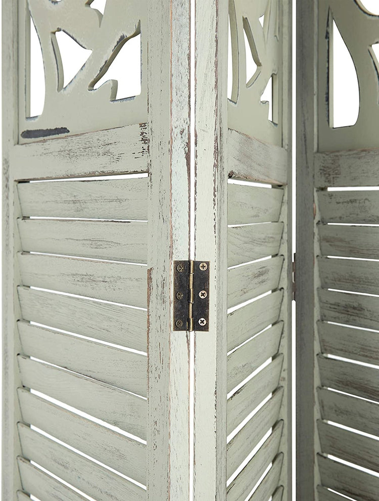 3-Panel Rustic Light Green Carved Wood Folding Room Divider-MyGift