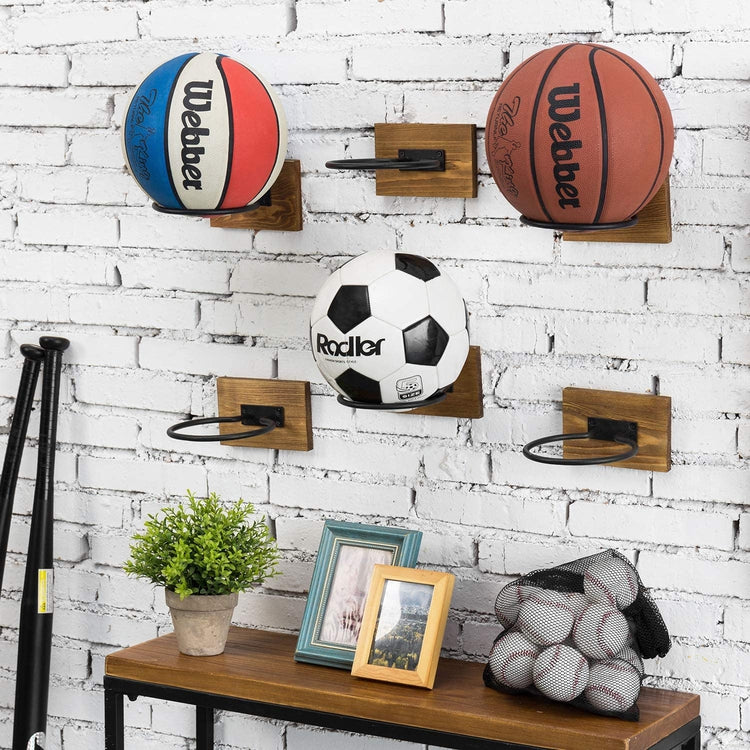 Supports de balle muraux 2pcs Ball Rack Space Saver Wall Mount Display  Storage Football Bedroom Accessories (noir)