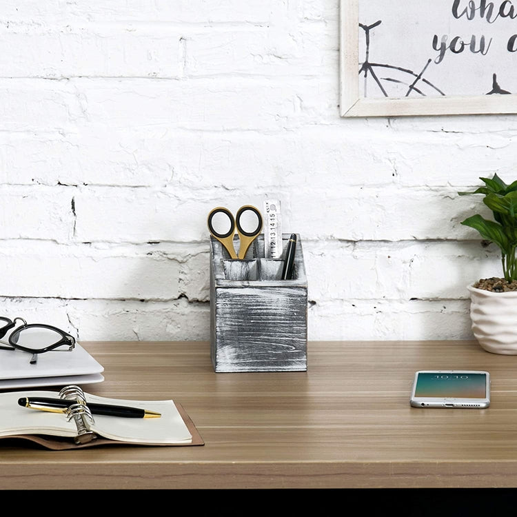 Rustic Gray Wood Office Supply Storage Organizer-MyGift
