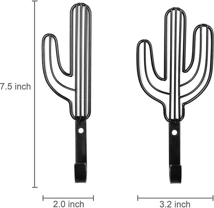 Set of 2, Wall-Mounted Black Metal Cactus Coat Hooks-MyGift